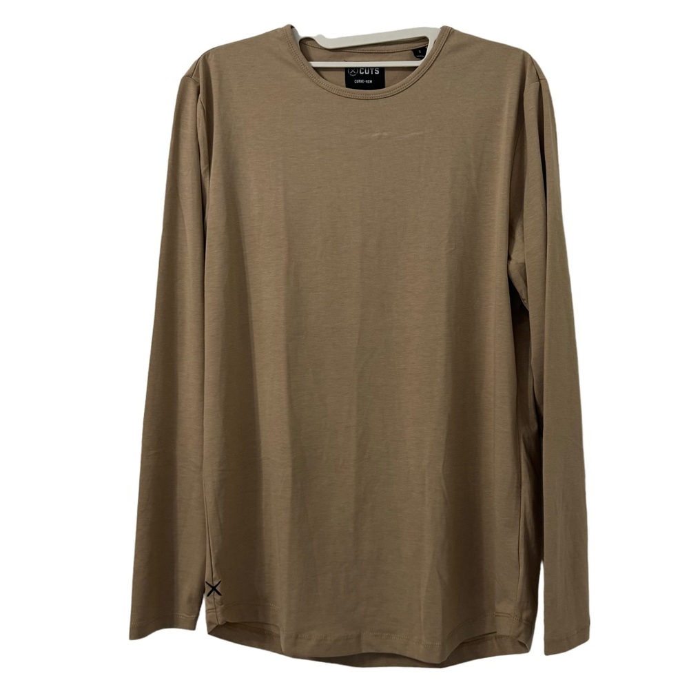 Cuts Crew Curve Hem Long Sleeve Top Men’s‎ Size Small Tan Minimalist